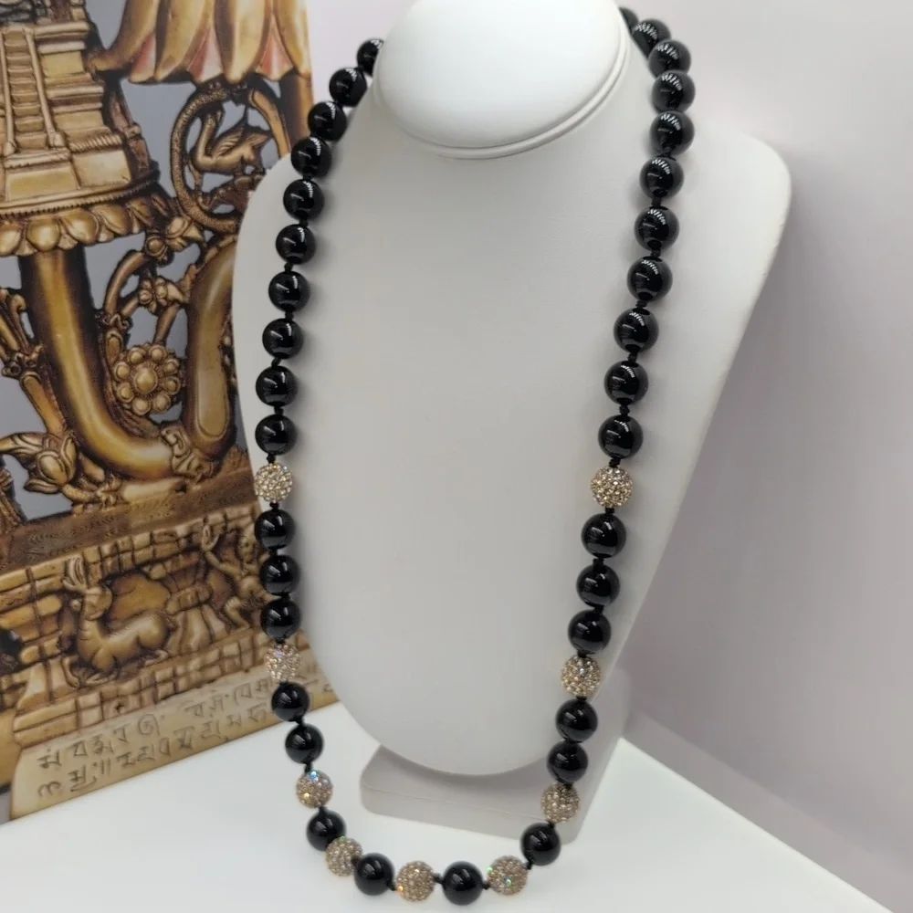 J. Crew Elegant Glass Black and Gold Beaded Necklace